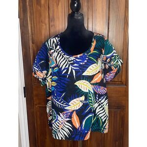 C&C California 100% Linen Top, Colorful Island Style, Size 2X